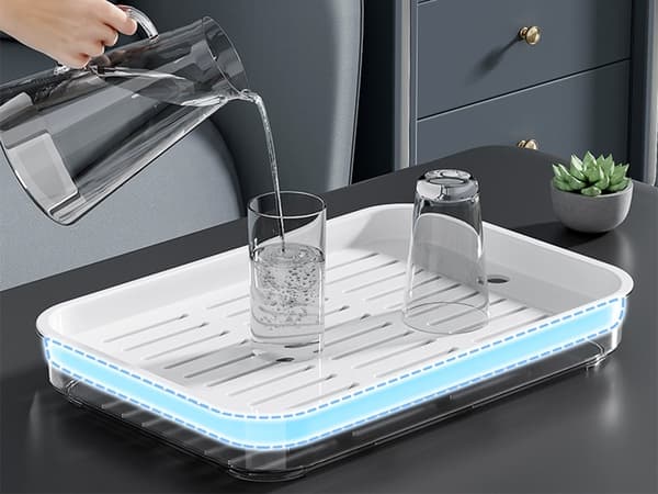 Køkkenbakke med afløbsindsats plast 29,5 x 20 x 4 cm grå/hvid