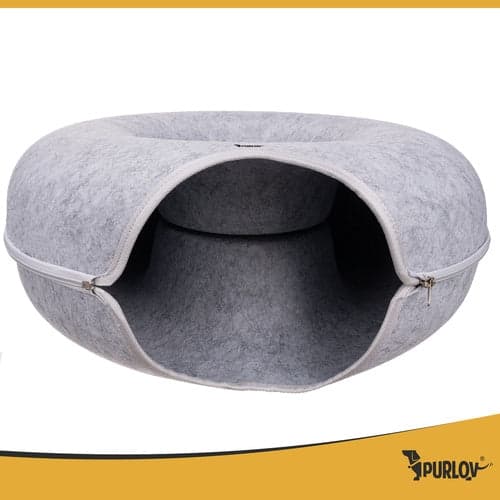 Rund katteseng donut-tunnel i uldfilt 51x20 cm grå