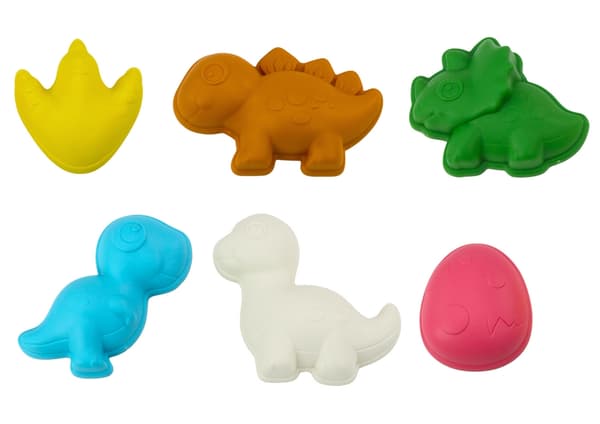 Sandlegesæt dinosaur med vogn, skovl, rive, 6 forme & sprøjte