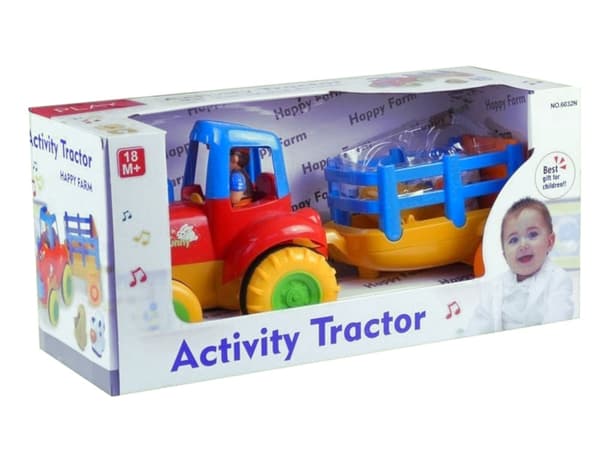Legetraktor med anhænger og dyrefigurer, sæt 3 dele