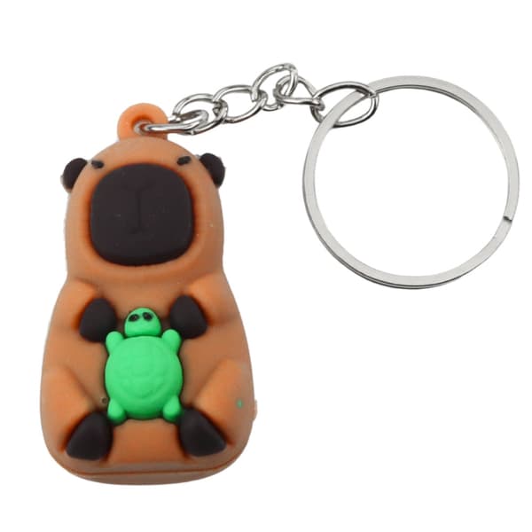 Capybara silikone-nøglering brun 5 cm med metalring, tilfældig design