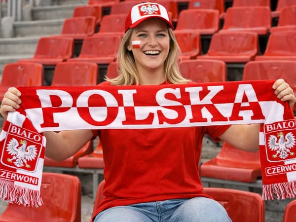 Supporterscarf fotboll Polska vit/röd 150x18 cm polyester