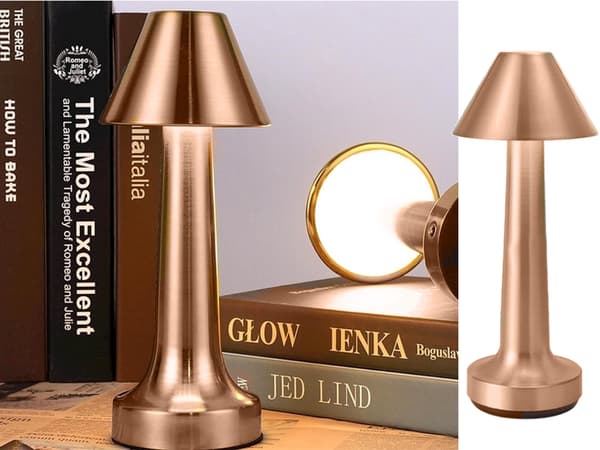 Bordlampe LED genopladelig touch dimbar 3 indstillinger kobber 23,5 cm