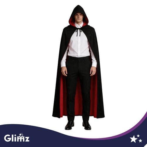 Dubbel-sidig cape 175 cm svart/röd i polyester för maskerad 1-pack