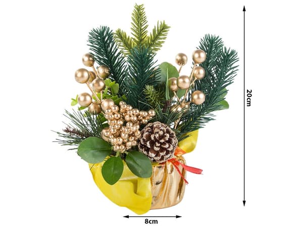 Jul bordsdekoration granris med kottar och gulddetaljer 20 cm