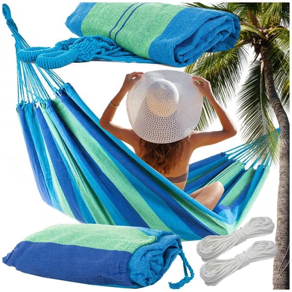 Hängmatta bomull/polyester 200x80 cm 200 kg med förvaringspåse & linor