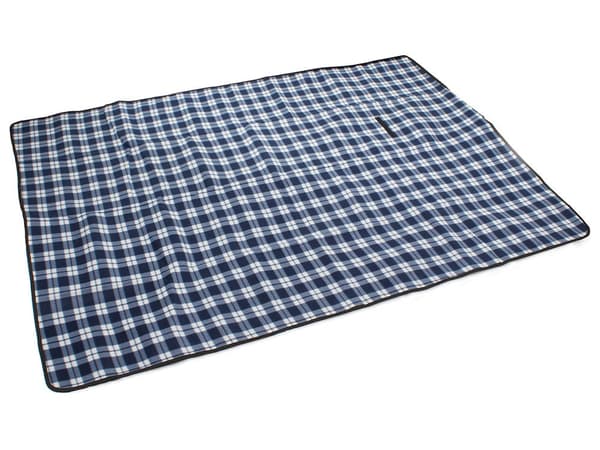 Picnictæppe 150x200 cm fleece med vandtæt underside blåternet