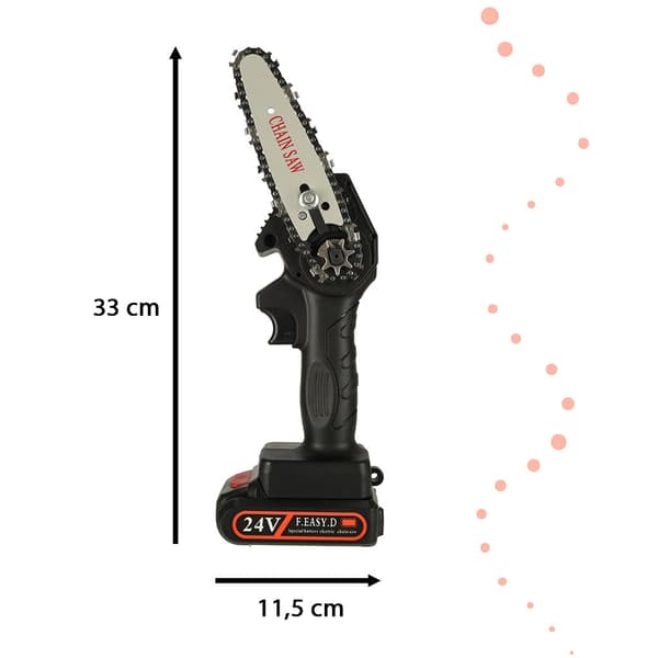 Batteridrevet mini-kædesav 21V 3000mAh med batteri, lader & taske