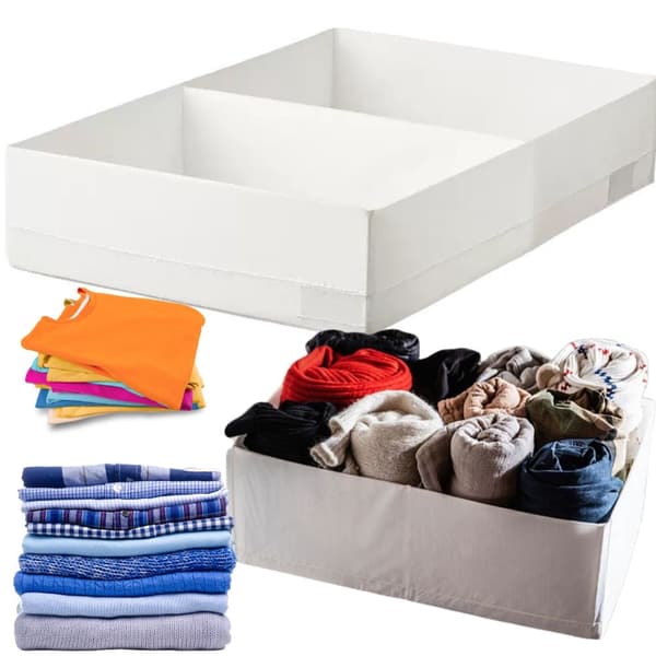 Skuffeorganisator tekstil 2 rum 20x34x10 cm foldbar hvid
