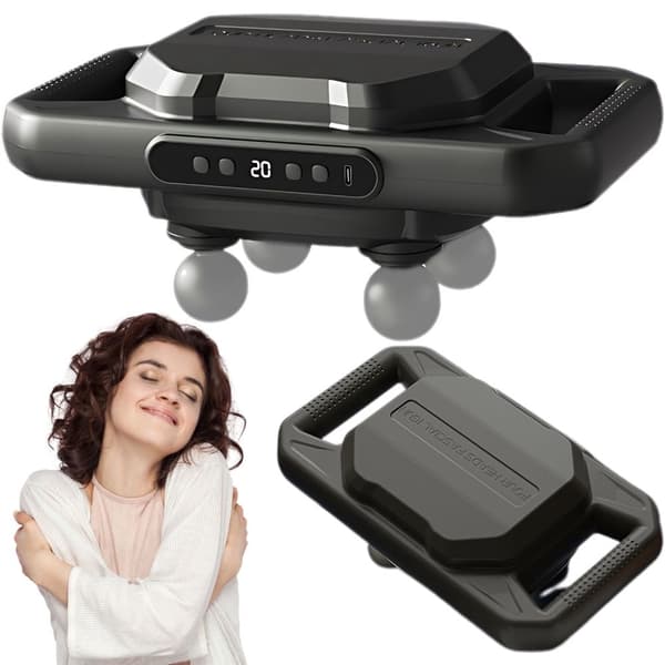 Massagepistol genopladelig USB-C 20 niveauer 4 hoveder sort/hvid