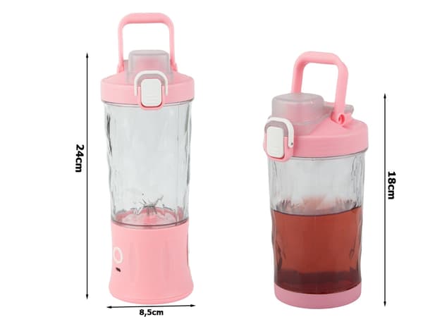 Bærbar USB-blender 600 ml rosa 6 blad isknusfunktion Type-C