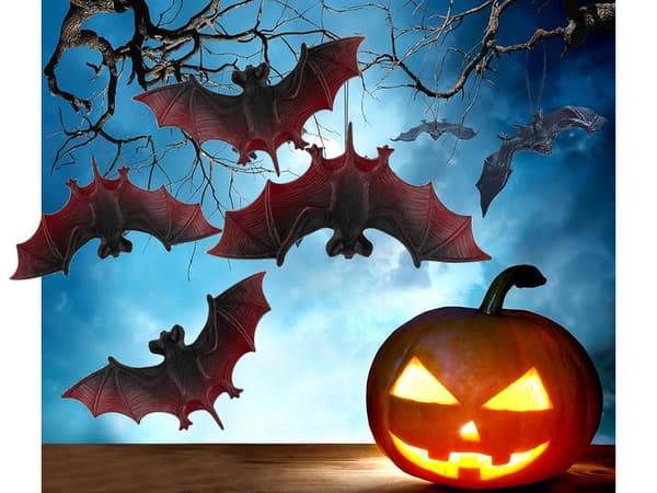 Halloween fladdermöss dekoration 4-pack gummi/plast brun-svart 10 cm