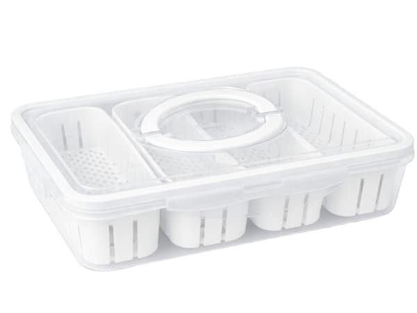 Opbevaringsboks med låg 4 rum 29,5x22x7 cm plast transparent/hvid