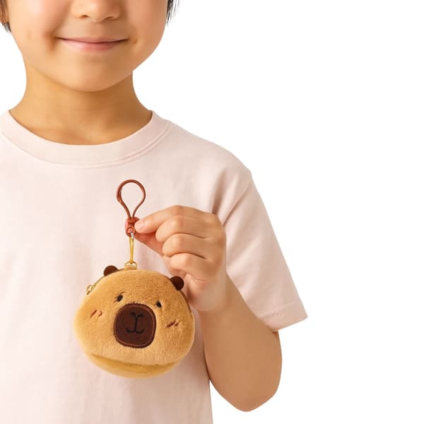 Plush myntplånbok kapybara med nyckelring/karbinhake brun 8,5 cm