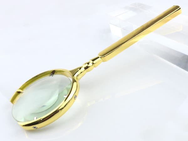 Læselup 6x med glaslinse metal guld linsediameter 9 cm