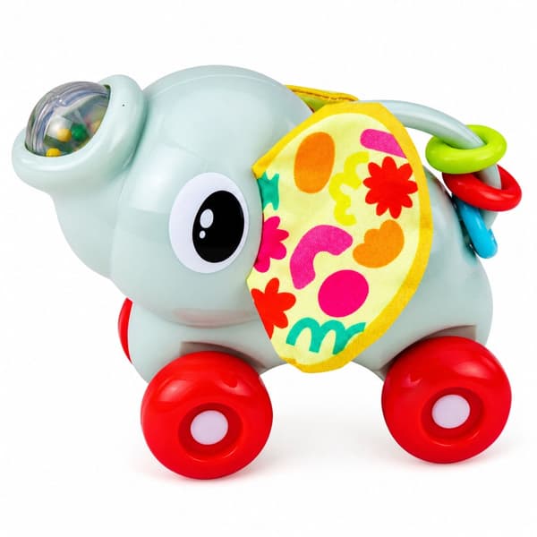 Sensorinen elefanttilelu pyörillä 14 cm muovi/kangas