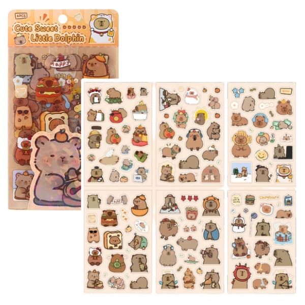 Capybara klistermärken set 110 st på 6 ark