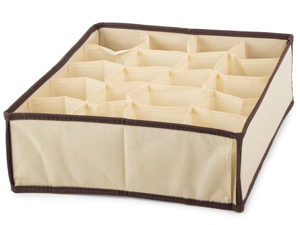 Opbevaringskasse med 20 rum til undertøj/strømper 35x27x10 cm beige