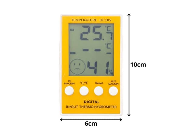 Digital termometer/hygrometer med ekstern probe -50 til 90°C gul/hvid