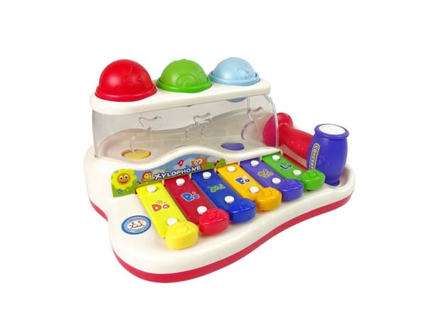Dulcimer/xylofon legetøj 6 knapper med kølle og 3 bolde 18+ mdr