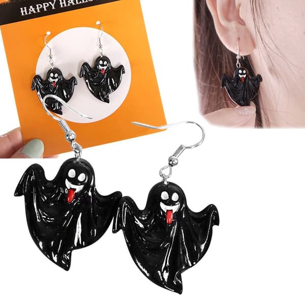 Halloween øreringe i plast 2-pak, vælg motiv (spøgelse/græskar/skelet)