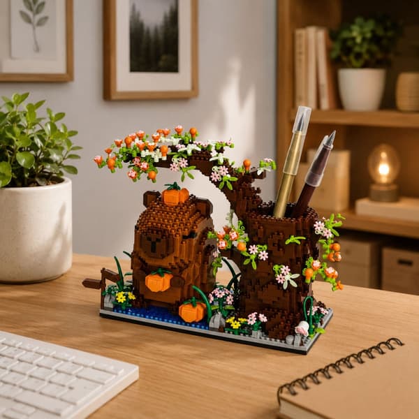 Mini byggklossar capybara med träd 1800 delar pennorganizer