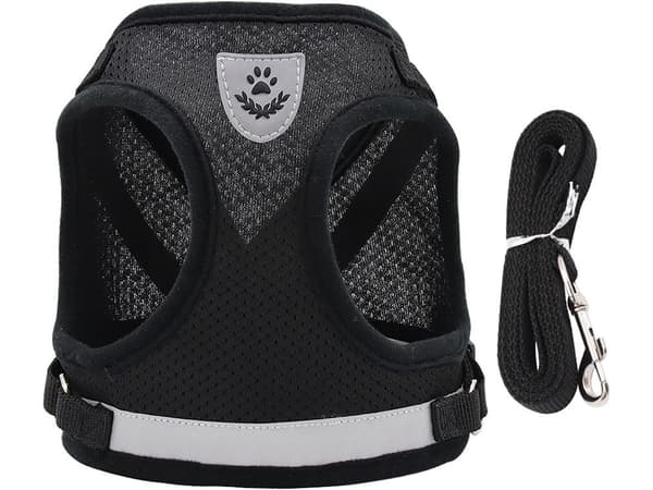 Sele XS med reflekser & line 110 cm sort til hund/kat/kanin