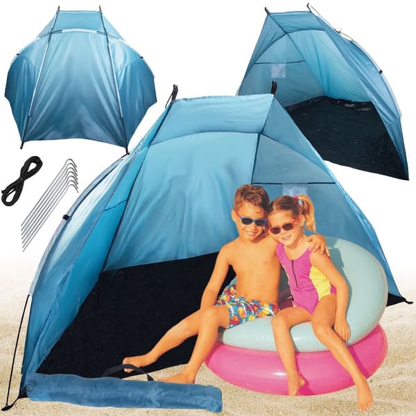 Strandtelt med UV-beskyttelse hurtig opsætning polyester blå 200x100x110 cm