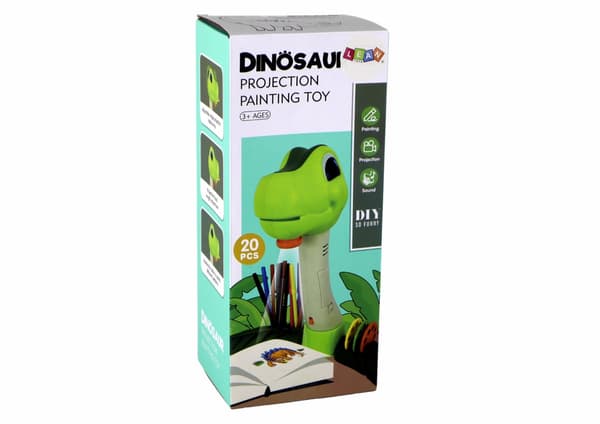 Dinosaurietegneprojektor med lyd, 12 farveblyanter & notesbog 3+