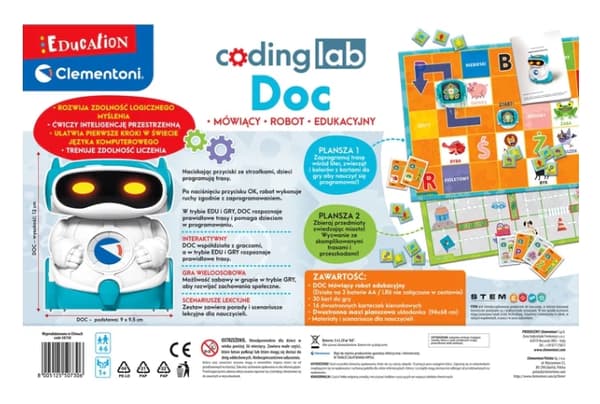 Programmeringsrobot til børn 4–6 år DOC med spilleplade og kort