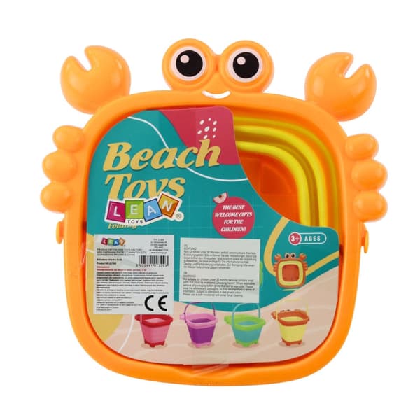 Sammenfoldelig strandspand krabbe i plast/silikone orange/gul 21,5x22 cm