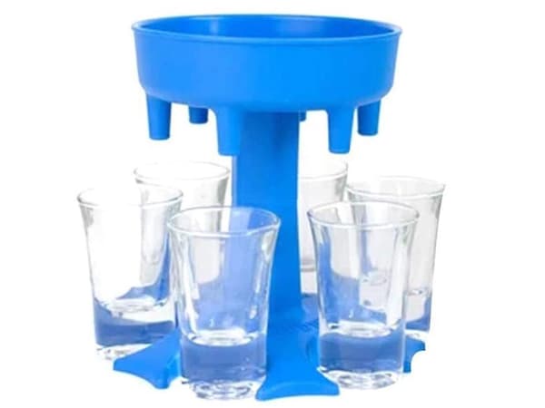 Dryckesdispenser med 6 shotglas 50 ml och hopfällbart stativ plast