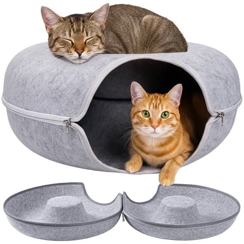 Rund kattbädd donut-tunnel i ullfilt 51x20 cm grå