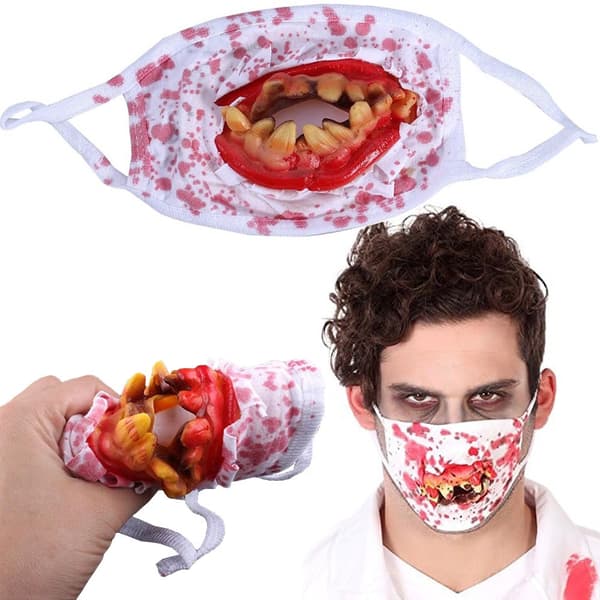Halloweenmaske gummi universal med blodige tænder