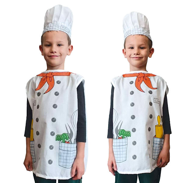 Kockkostym barn set med förkläde och kockmössa 3-8 år vit multifärg