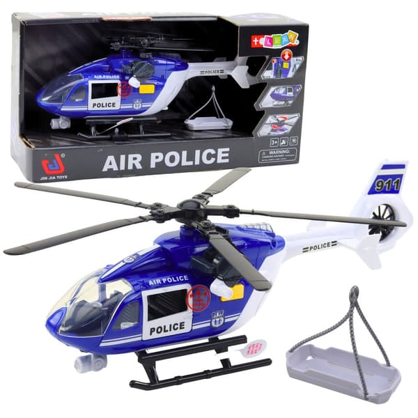 Politihelikopter legetøj 32 cm med lys/lyd, bårekrog og 2x AAA