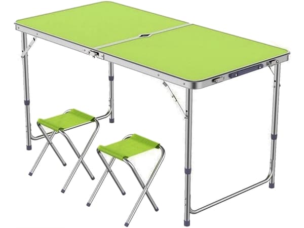 Hopfällbart campingbord 120x60 cm med 4 stolar justerbar höjd grön