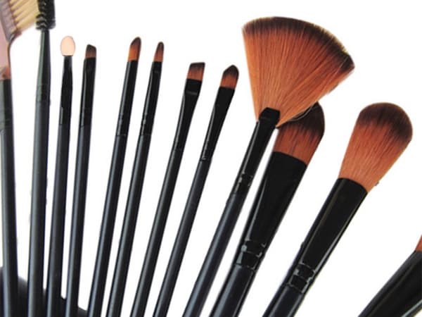 Makeupbørstesæt 12 dele med etui syntetiske børstehår sort/brun