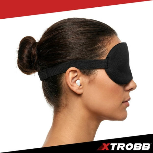 Rejsepude 3D memory foam med øjenmaske & ørepropper, sort/grå
