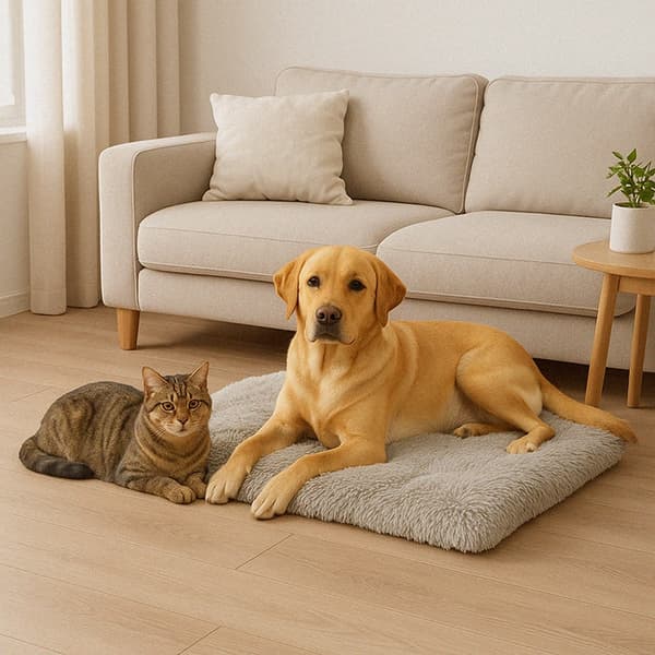 Teddy hunde- og katteseng shaggy polyester 80x115x6 cm lysegrå