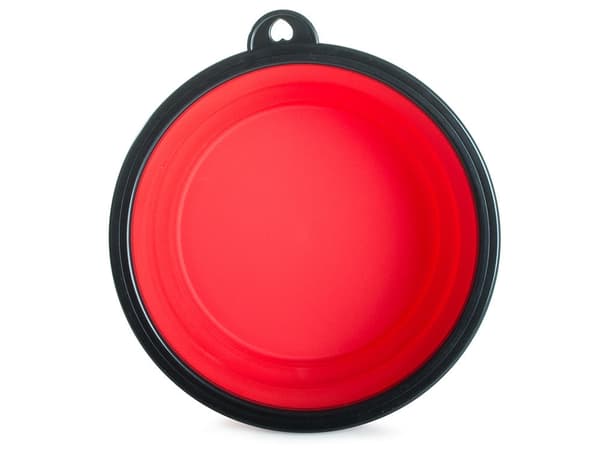 Taittuva silikoninen koirakulho 800 ml punainen karabiinihakalla