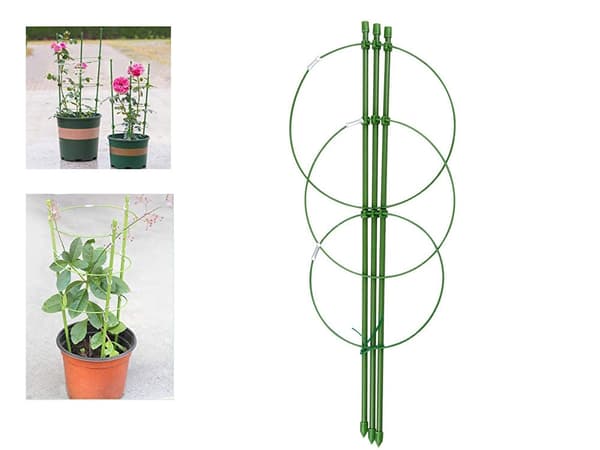 Blomsterstöd med 3 ringar i metall, 60 cm, grön
