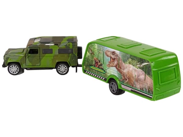 Dinosaurjeep legetøjsbil med anhænger 13 cm, baghjulstræk, 3+ år