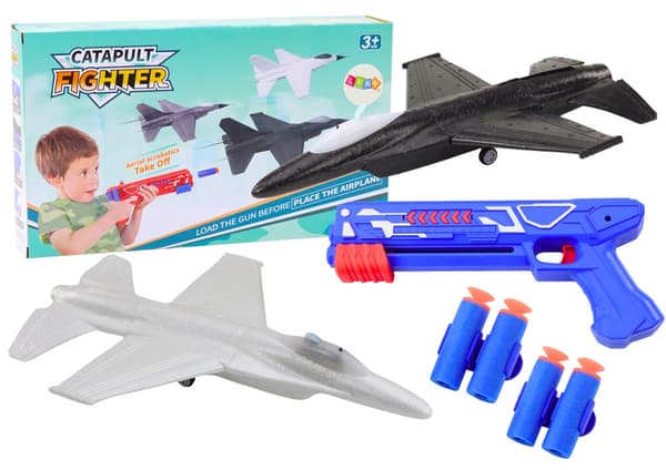 Dartgevær med flyplan-launcher 2-i-1 sæt, 2 fly, 4 skumdarts