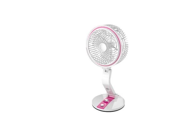 Bærbar sammenfoldelig vifte 18 cm rosa med LED og USB-opladning