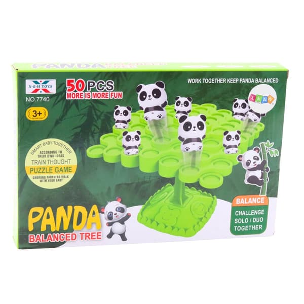 Tasapainopeli pandafiguureilla ja puualustalla, 2+ pelaajaa