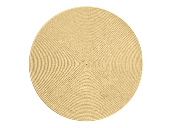 Rund bordmåtte flettet plast, guld, Ø38 cm