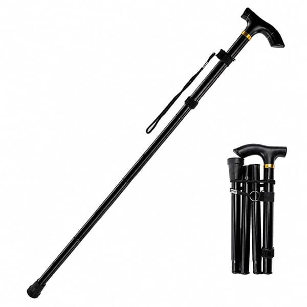 Sammenfoldelig stok i aluminium 4-delt justerbar 85-95 cm sort