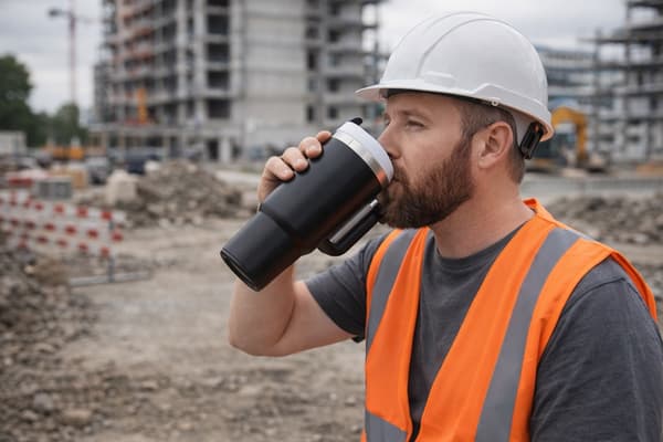 Termosmuki 1,2 L pillillä ja kahvalla, ruostumaton teräs musta