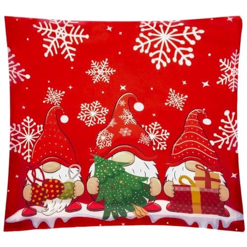 Kuddöverdrag jul tomtar 45x45 cm polyester med dragkedja röd/grön/vit